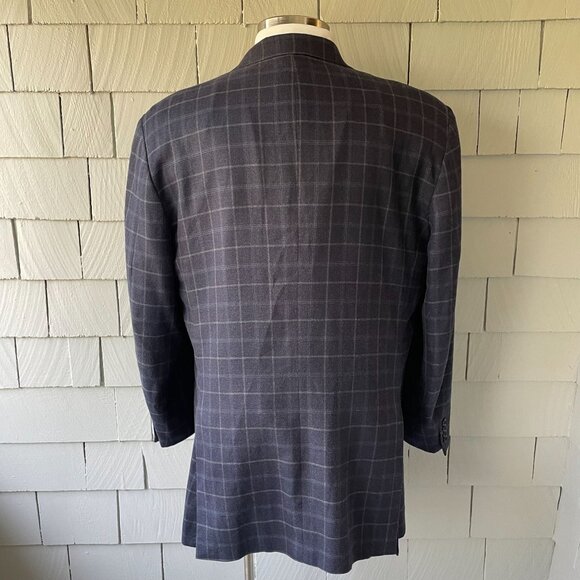 Faconnable Blue & White Plaid Wool Silk Linen 3-Button Mens Blazer Size 48 - Picture 5 of 10
